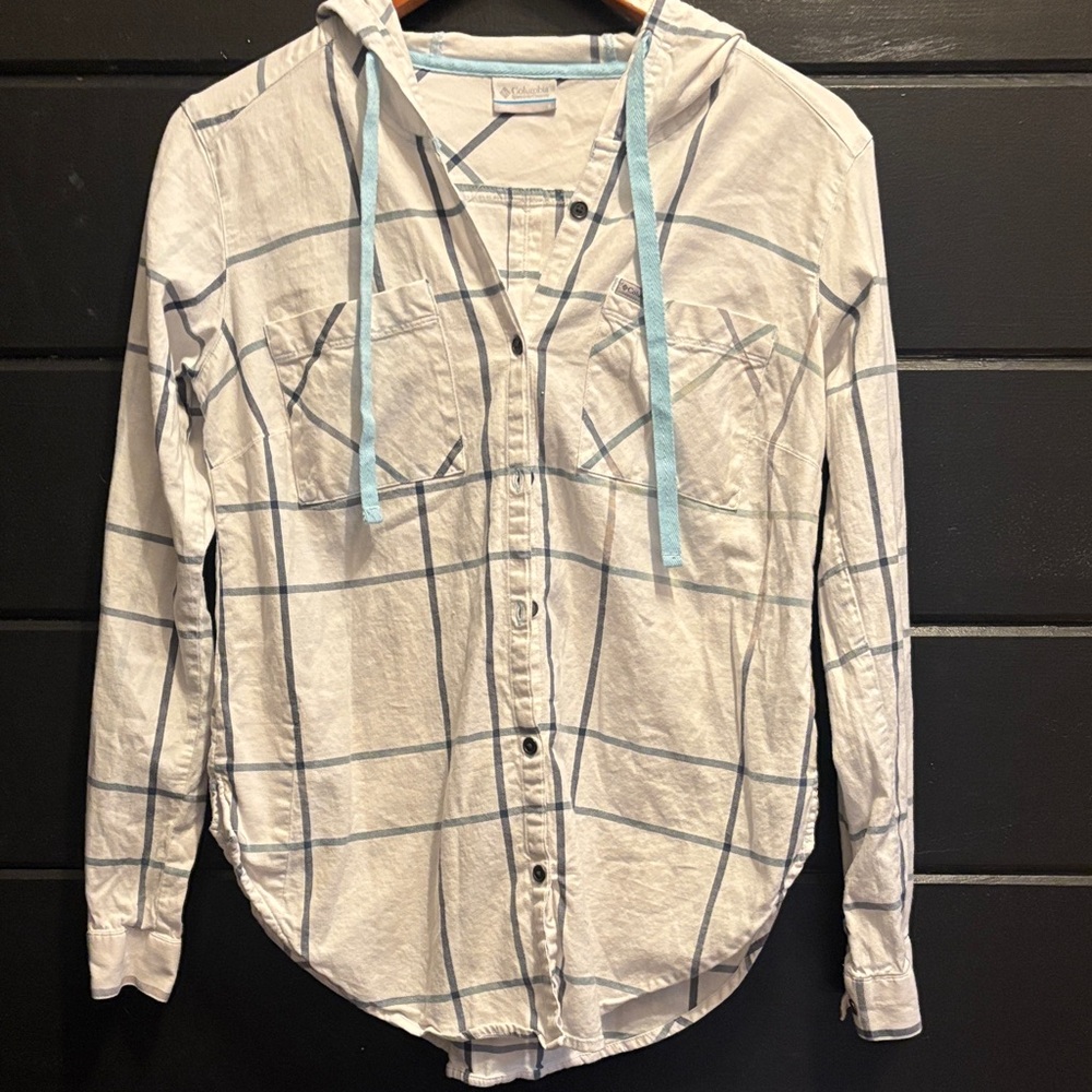 Columbia White and Blue Plaid Men's Shirt